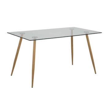 GRATIS: glazen eettafel met houten poten 75x140x80 cm