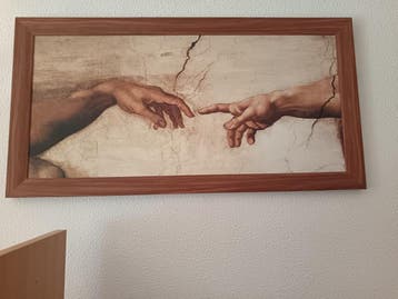 Schilderij 40x77 cm *Handen God & Adam* zie beschrijving