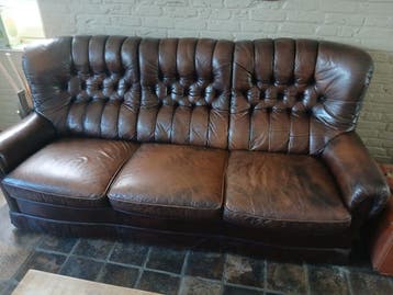 Leren bankstel: 3-zits bank en 2 fauteuils
