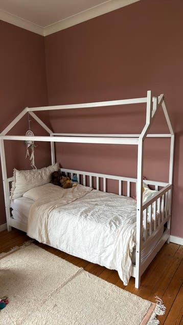 Houten huisbed 90x200 cm - Wit kinderbed