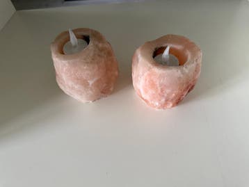 Set Waxinelichthouders (zoutsteen)