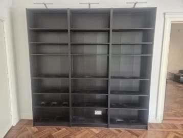 Set van 3 hoge boekenkasten - donkergrijs/zwart