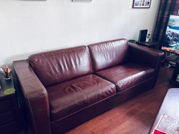 GRATIS Leren bank met fauteuils - deze week ophalen