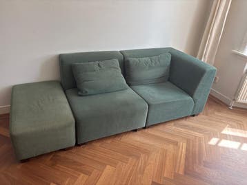 Moderne 2-zitsbank met poef - Groen stof