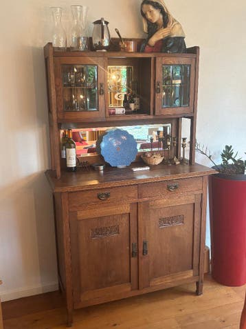 GRATIS Brocante Buffetkastje met geslepen spiegel en ruitjes