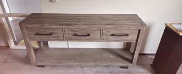 Houten sidetable/console tafel met 3 lades en plank