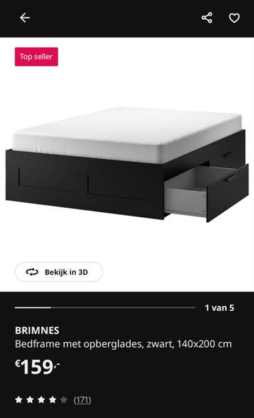 Brimnes bed zwart 140x200 - GRATIS zsm ophalen!!