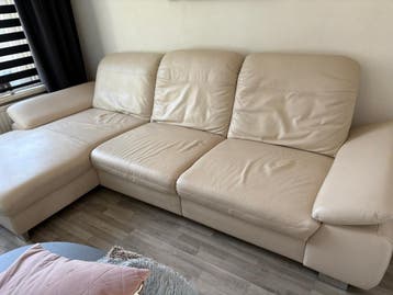 Lederen Hoekbank - Crèmekleurig en Comfortabel