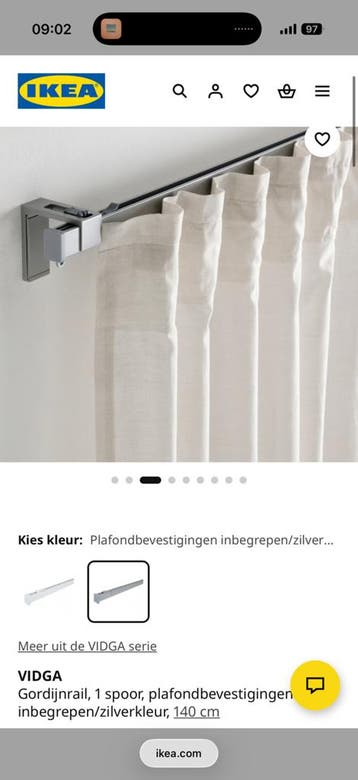 Gratis IKEA Vidga gordijnrails zilver 140cm