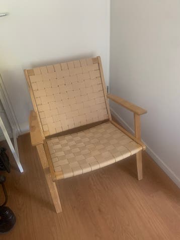 Houten fauteuil met geweven zitting en rugleuning