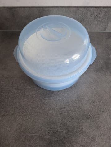 Blauwe kunststof stoompan/magnetron rijstkoker