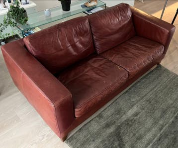 Comfortabele 2,5 zits leren bank - bordeaux rood