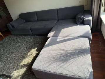 Moderne Hoekbank met Hocker - Grijs Stof