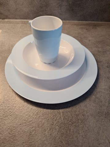Lichtblauwe plastic beker en borden set