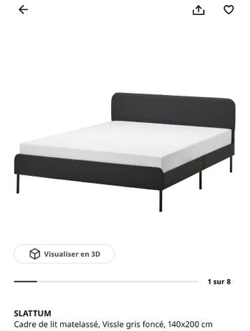 Ikea slattum 140x200 donkergrijsen matras met veren