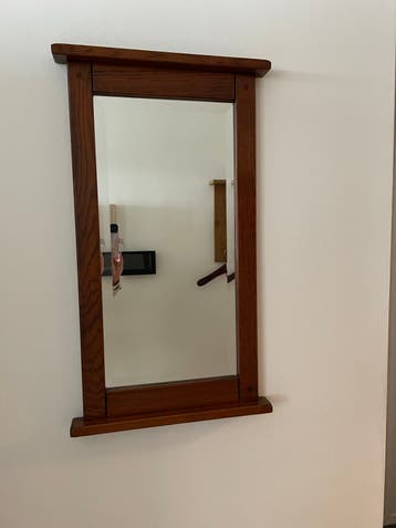 Houten spiegel rechthoekig. - Vintage/Retro