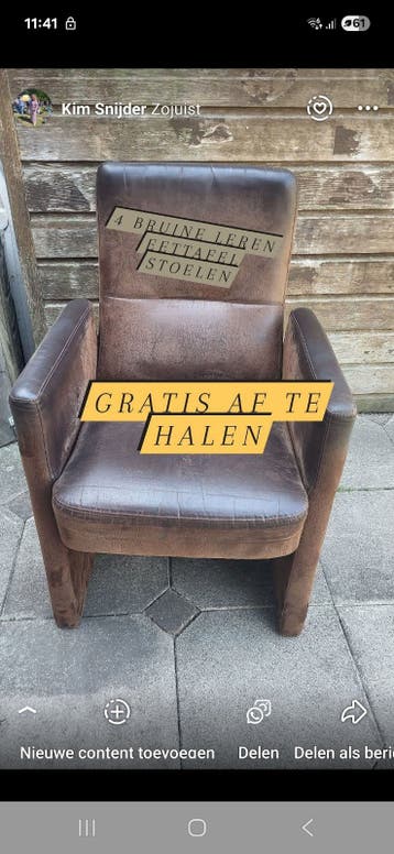 4 bruine leren eettafelstoelen