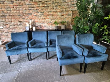 * GRATIS * Eetkamerstoelen blauw velours