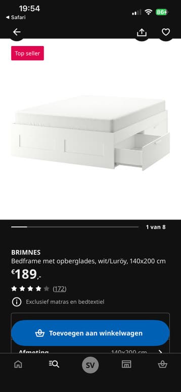 Bed met opbergruimte brimnes 140x200