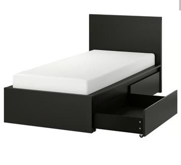 IKEA MALM bedframe met lades, zwartbruin, 90x200 cm