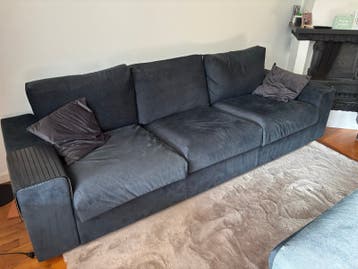 IKEA 3-zitsbank antraciet/blauw met hocker - gratis af te ha