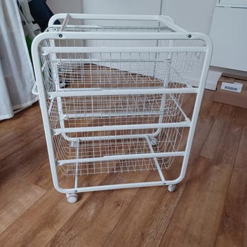 Witte trolley 3 uitschuifbare lades wieltjes