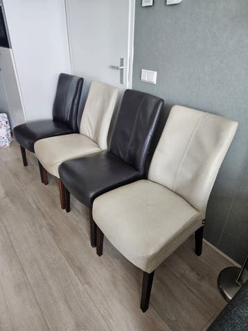 Set van 4 eetkamerstoelen, zwart en crème