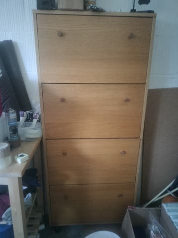 Houten schoenenkast met 4 lades