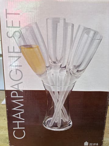 Champagne Set - 5 Glazen met Houder