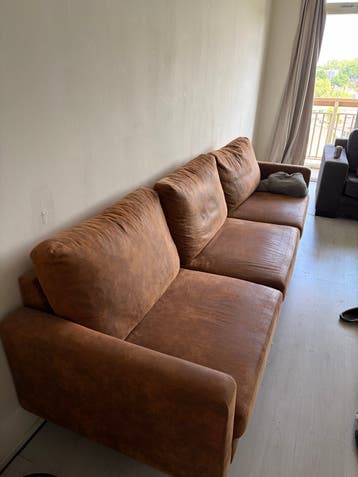 Comfortabele 3-zitsbank in bruin leerlook (290x80cm)