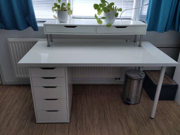 Wit bureau met ladeblok en opzetstuk - IKEA