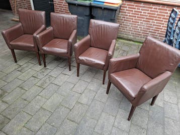 Set van 4 bruine leren eetkamerstoelen gratis