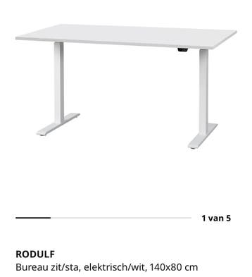 IKEA RODULF Zit-sta bureau, elektrisch, wit, 140x80 cm