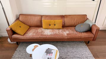 Stoere cognac leren 3-zits bank – snel ophalen