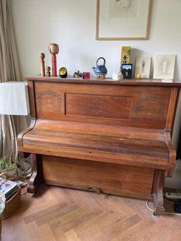 Antieke Jugendstil Fleschner Piano kastanjehout