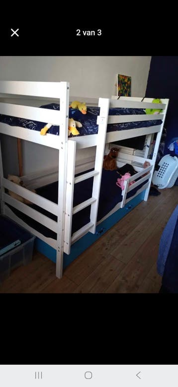 Gratis Stapelbed - Wit met blauwe details
