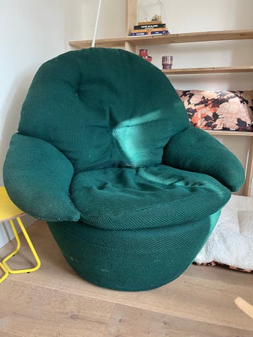Vintage Groene fauteuil, comfortabele stoel