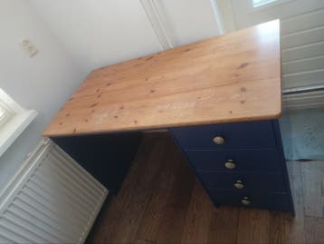 Stevig bureau met lades - Hout en donkerblauw