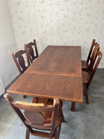 tafel met 5 stoelen, uitschuifbaar blad, gratis
