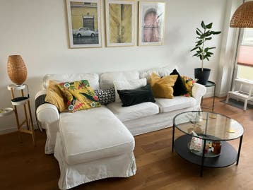 IKEA 3-persoons hoekbank wit met kussens, wasbare hoes