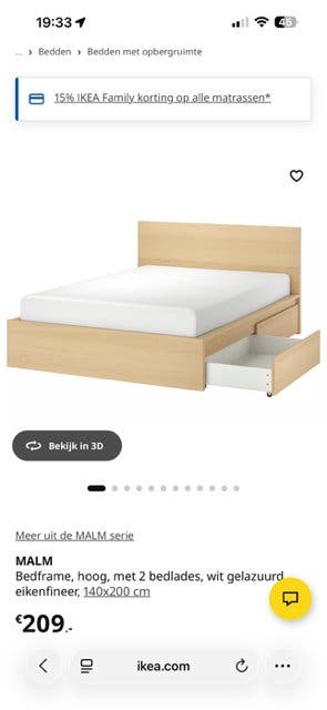 Bedframe MALM 140x200 cm met 2 laden