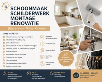 Schoonmaak • Schilderwerk • Montage • Loodgieter • Elektra