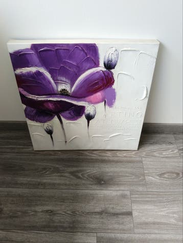 Schilderij met paarse bloem, 3D-effect