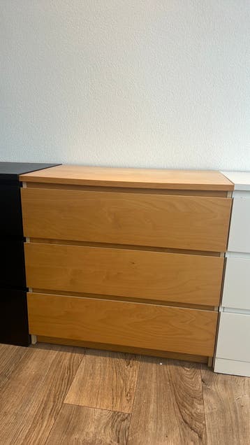 Malm ladekast met 3 lades eiken 80x78