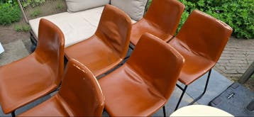 6 cognackleurige eetkamerstoelen (gebruikt)