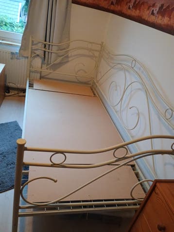 Metalen bedframe 90x200 cm, crème/wit, sierlijk design