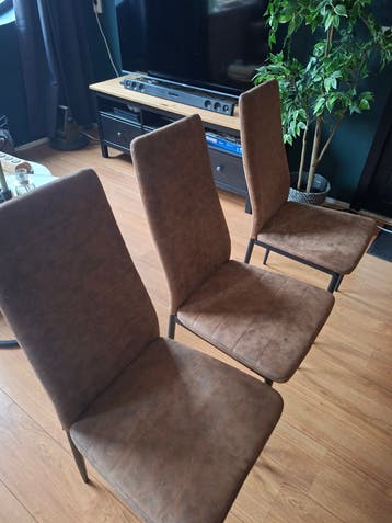 Set van 3 bruine eetkamerstoelen