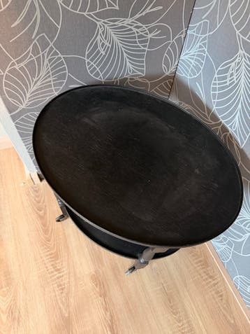 Vintage Zwart Houten Bijzettafel op Wieltjes