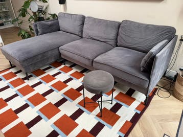 GRATIS Hoekbank chaise longue 3 zits fluweel grijs