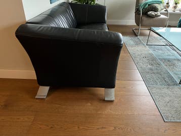 Rolf Benz 322 2,5-zits zwarte lederen bank 210 cm